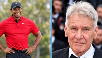 Tiger Woods and Harrison Ford